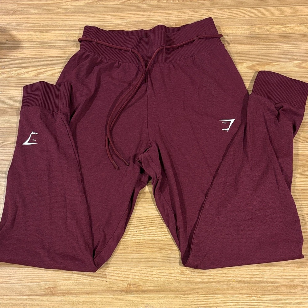Gymshark Burgundy Track Joggers with White Logo women’s